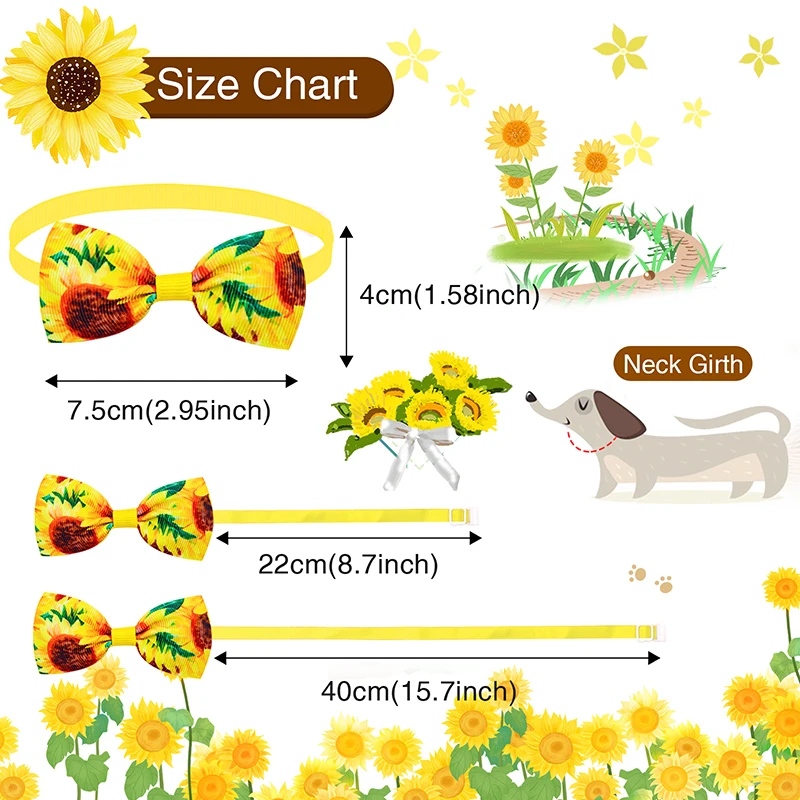 50/100pcs Small Dog Accessories Dog Bow Tie  Summer Sunflowers Dog  Accessories  Dogs Cat Bowties Collar Neckties Pet Supplies