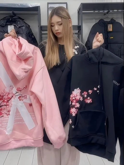 

Harajuku Y2k Trend Cherry Blossom Графический принт Большие толстовки с капюшоном Готические повседневные толстовки с капюшоном Уличная женская одежда