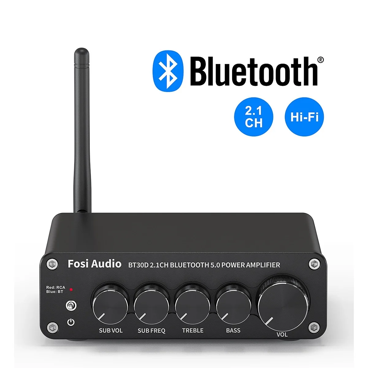 Top Audio BT30D Bluetooth Sound Power Amplifier 2.1 Channel Bass & Treble Control Amp Audio Subwoofer 100W + 50W x2