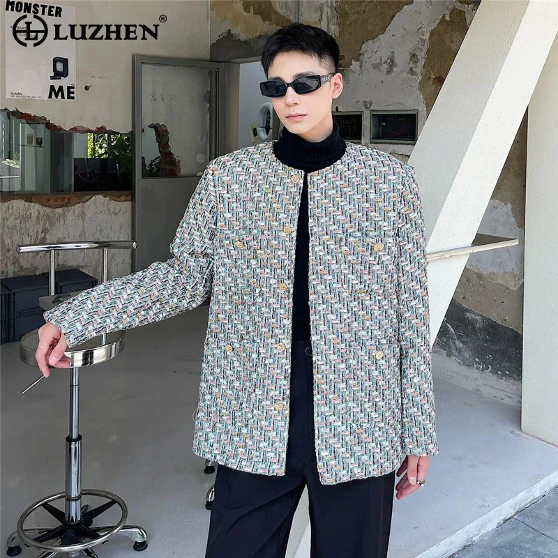 

LUZHEN 2025 новая элегантная повседневная куртка в клетку с круглым вырезом, мужская модная красивая корейская одежда, пальто высокого качества JY4364