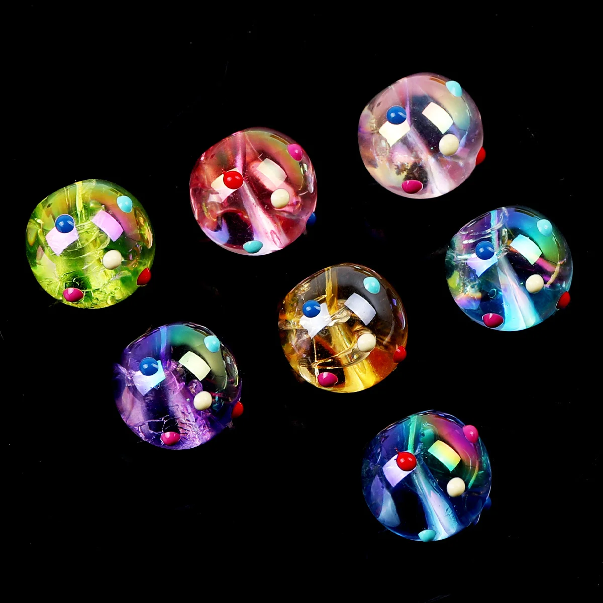 10pcs/15pcs Random Color Acrylic Beads,18mm Clear Confetti Inlaid Round Loose Beads for DIY Handmade Jewelry Making Supplies