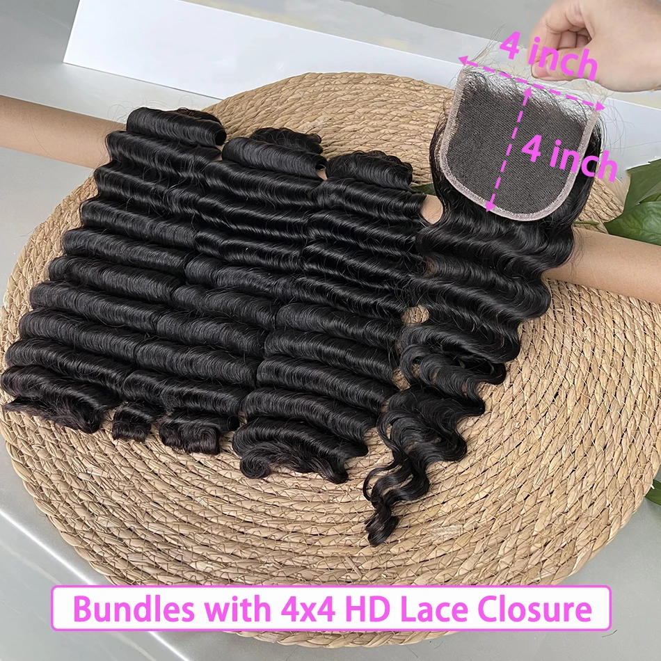 Deep Wave Double Drawn Human Hair Bundles With 13x4 HD Lace Frontal 4x4 5x5 HD Closure Natural Hair Weaving Extensions For Women