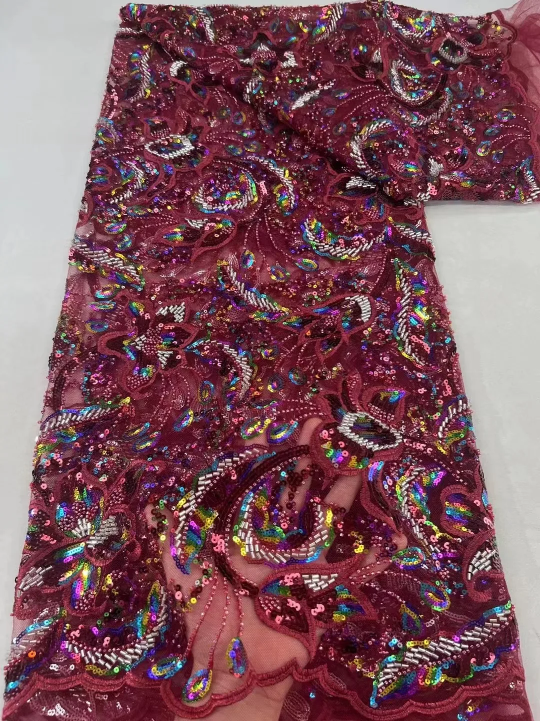 

Exquisite African Handmade Beads Laces Fabrics Luxury Nigerian Sequins Mesh Lace Fabric French Bride Tulle Lace Wedding QF0894