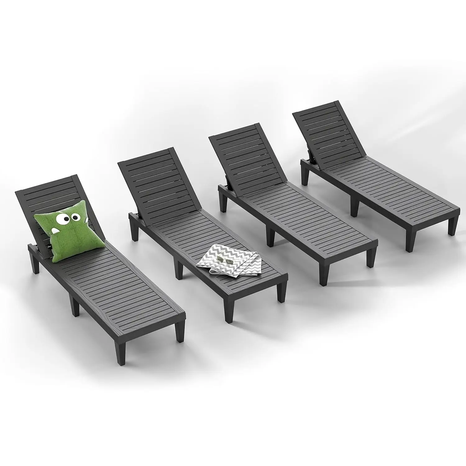 5-Position Adjustable Chaise Lounge Set of 4, Waterproof Lightweight Patio Lounger for Garden Pool Beach, Customized
