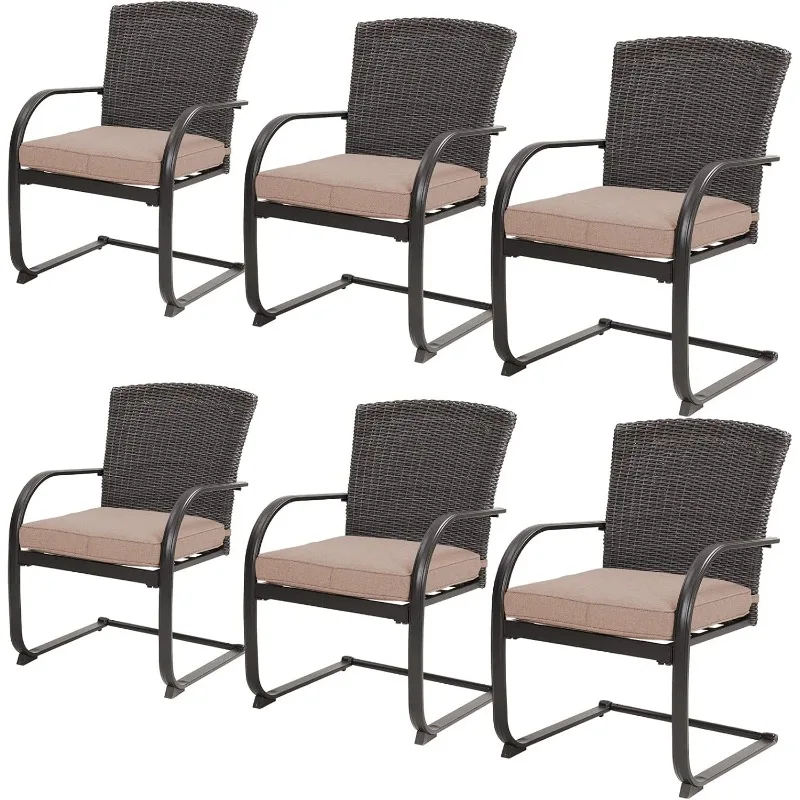 

6 Piece Outdoor Wicker Dining Chairs, Spring Patio Furniture Dining Chairs Set of 6 with Cushions for Garden Pool Ba