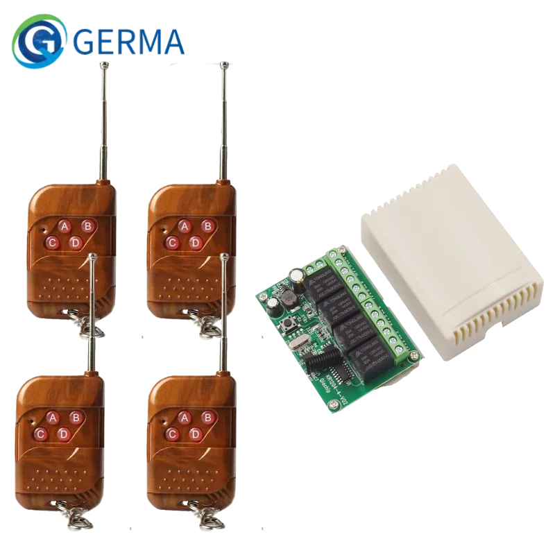 GERMA 433Mhz Remote Controls DC 12V 24V 10A Wireless Remote Switch 4CH Relay Module Receiver and 4 channel EV1527 RF Transmitter