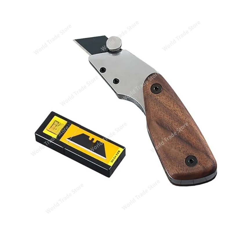 

Nattools Leather Cutting Knife Stainless Steel Handmade DIY Leather Goods Making Cutter With Black Walnut Handle and 10Pcs Blade