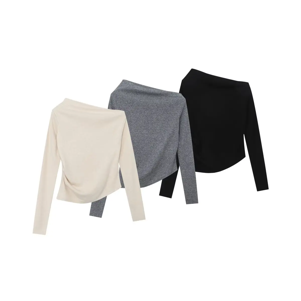 

MYST&ZA Women's Autumn New Asymmetric Shoulder Design Casual Elegant One Shoulder Long Sleeve Ruched Knit Sweater