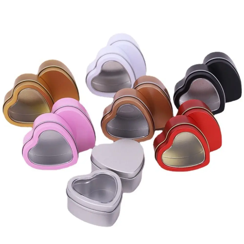 

Creative Tinplate Heart Shape Tins Silver/Red/Pink Empty Heart Metal Box with Lid Mini Candle Making Jars DIY