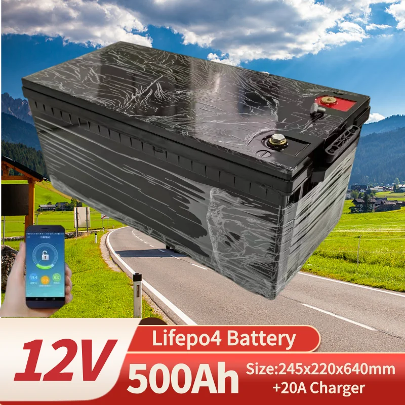 

waterproof 12V 500AH Lifepo4 battery lithium bluetooth BMS APP 4S 12.8V 500Ah for golf cart Solar Storage boat +20A charger.