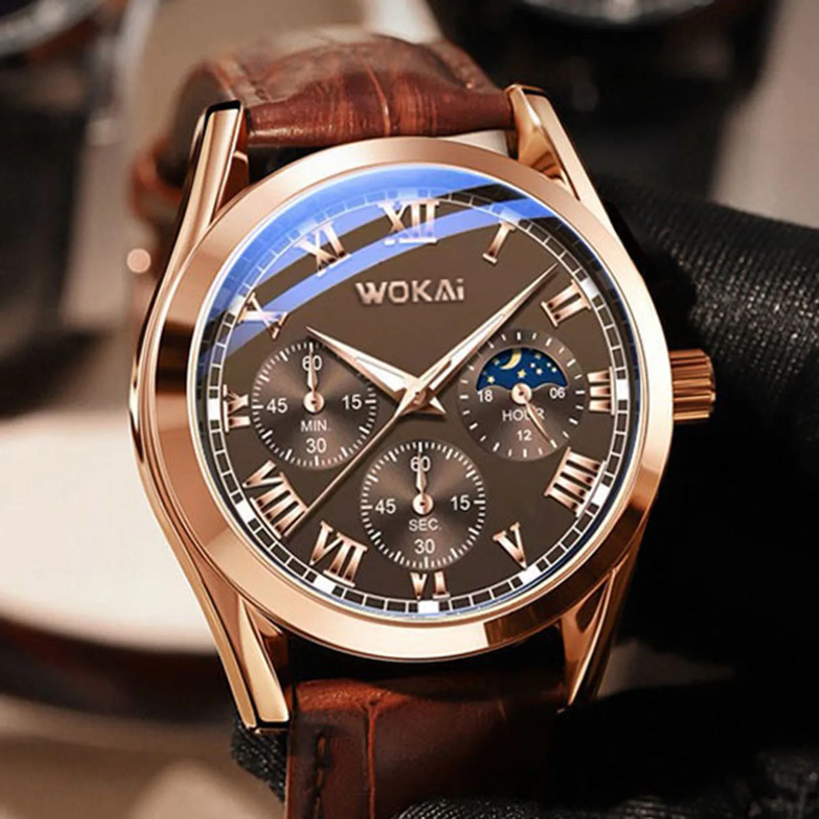 Business Quartz Watch Quartz Movement PU Leather Bands Wristwatch Suitable for Daily Dating Gift