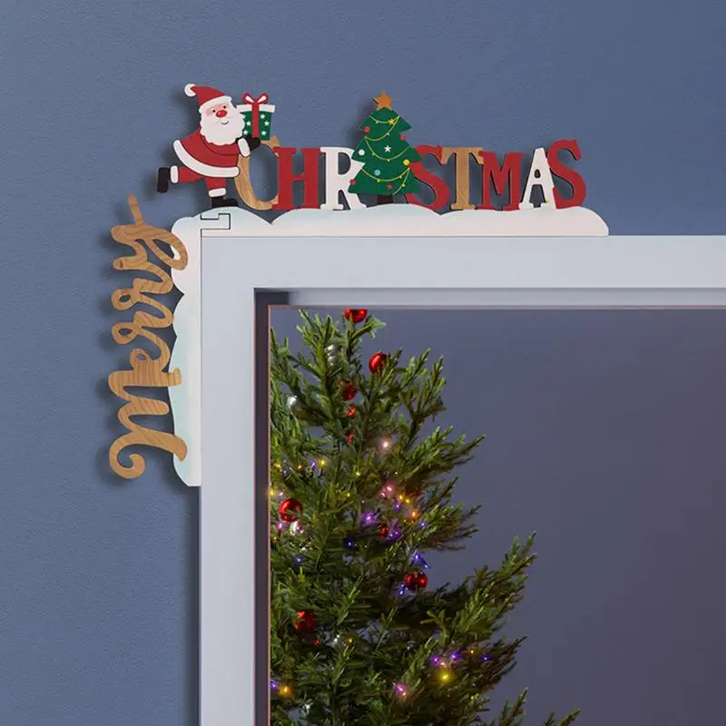 Christmas Door Corner Sign Wooden Santa Christmas Tree Door Sign Decor Merry Christmas Santa Christmas Tree Right Angle Door