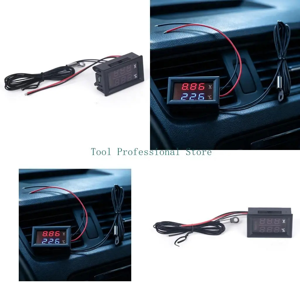 57QF 4-28V or 5-80V Car Voltage Display Meter with Sensors Leads, Panel Mount Reader for Battery Review and Vehicle Monitoring