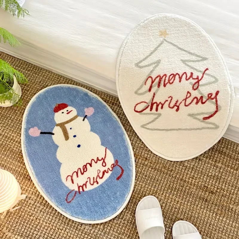 VIKAMA Elliptical Snowman Christmas Mat Soft, Anti Slip, Water Absorbing Carpet Entrance Home Decoration Door Mat