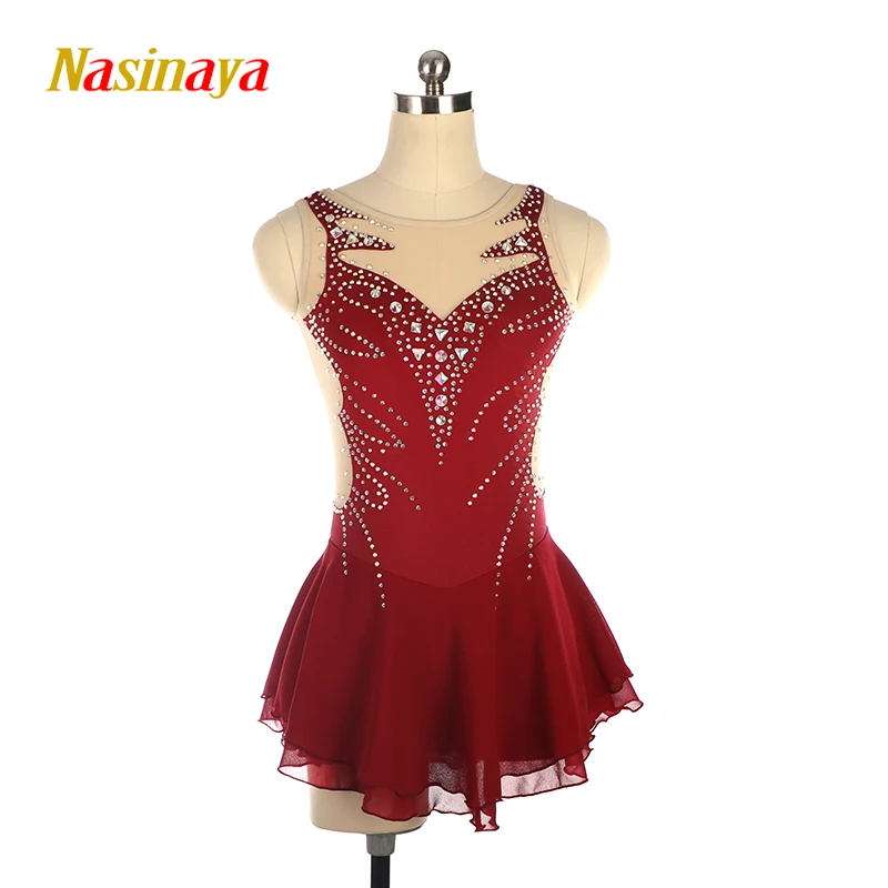 

Nasinaya комплект для соревнований по фигурному катанию и художественной гимнастике, черное платье без рукавов с открытой спиной для девочек и женщин