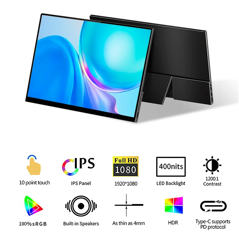 Imagem -02 - Monitor Portátil Fhd Tela Externa 1080p Tela Ips Usb c Hdmi Laptop Mac pc Xbox Ps5 Switch Vchance17.3