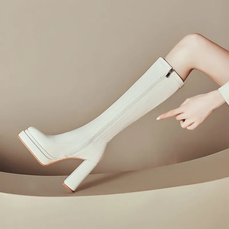 

Fashion women's boots 2025 new European and American thick soled thick heel slim elastic boots long tube boots