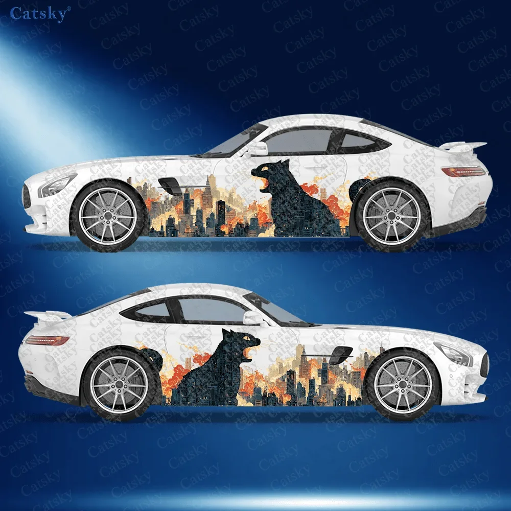 2pcs Black City Flame Black Cat Decal, Durable, Fade-Resistant, Easy to Install and Remove - Enhance your vehicle's aesthetics w