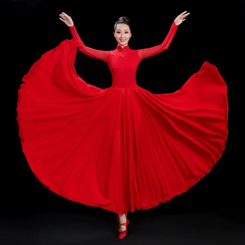 

Classical Long Dress Chinese Traditional Folk Dance Clothes Retro National Ethnic Attire Fan Dancing Costumes Stage Performance