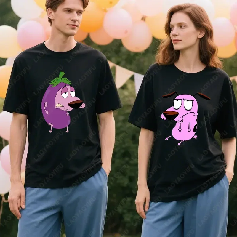 Drôle à manches courtes t-shirts Courage le chien lâches Vintage coton décontracté hauts hommes femmes rétro tendance Cool rue Camisetas t-shirt