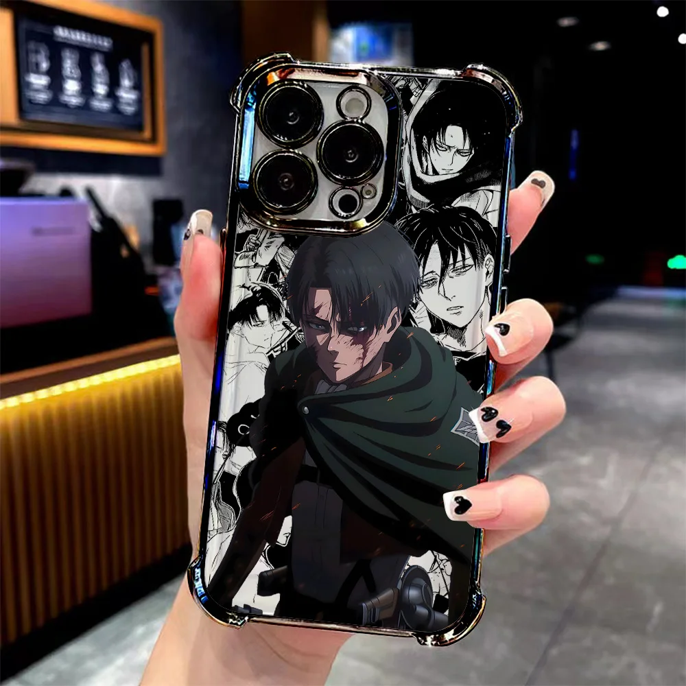 오포 리얼미 C71 C75 C55 C53 C30 C35 C33 C31 C21 14 13 12 프로 플러스 5G용 애니메이션 진격의 거인 레비 도금 폰 케이스 (낙하 방지)
