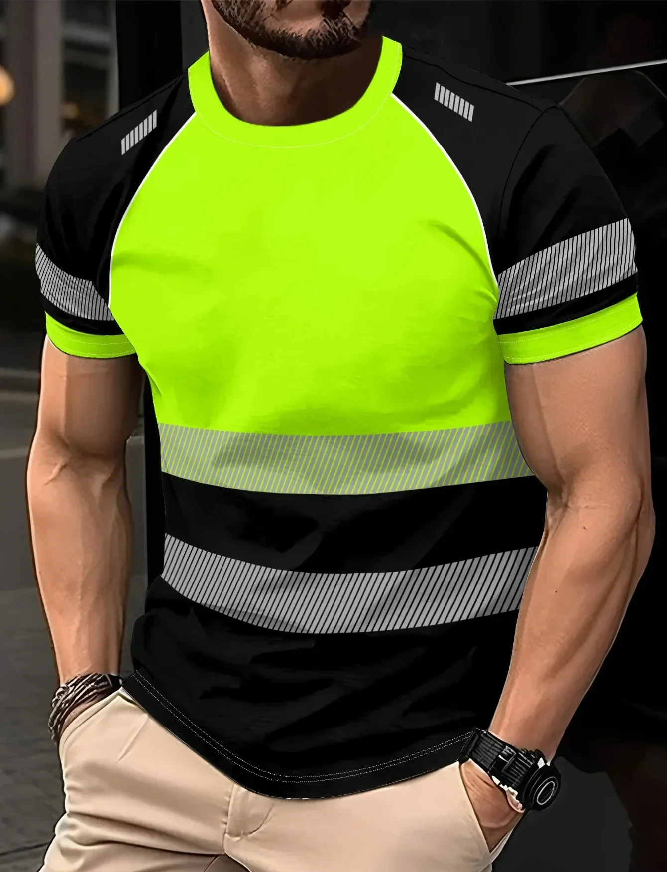 New 2026 high visibility safety men's and women's work clothes Harajuku reflective T-shirt quick drying neutral clothing Y2k top