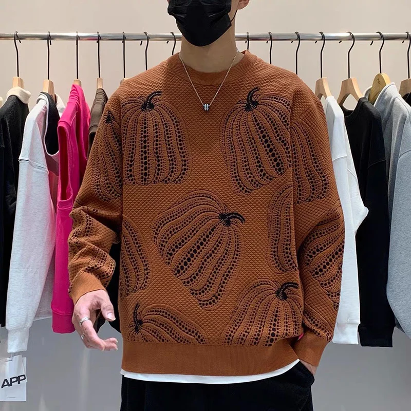 Fashion O-Neck Printed Loose All-match Sweaters Men\'s Clothing 2023 Autumn Winter Oversized Knitted Korean Pullovers Casual Tops