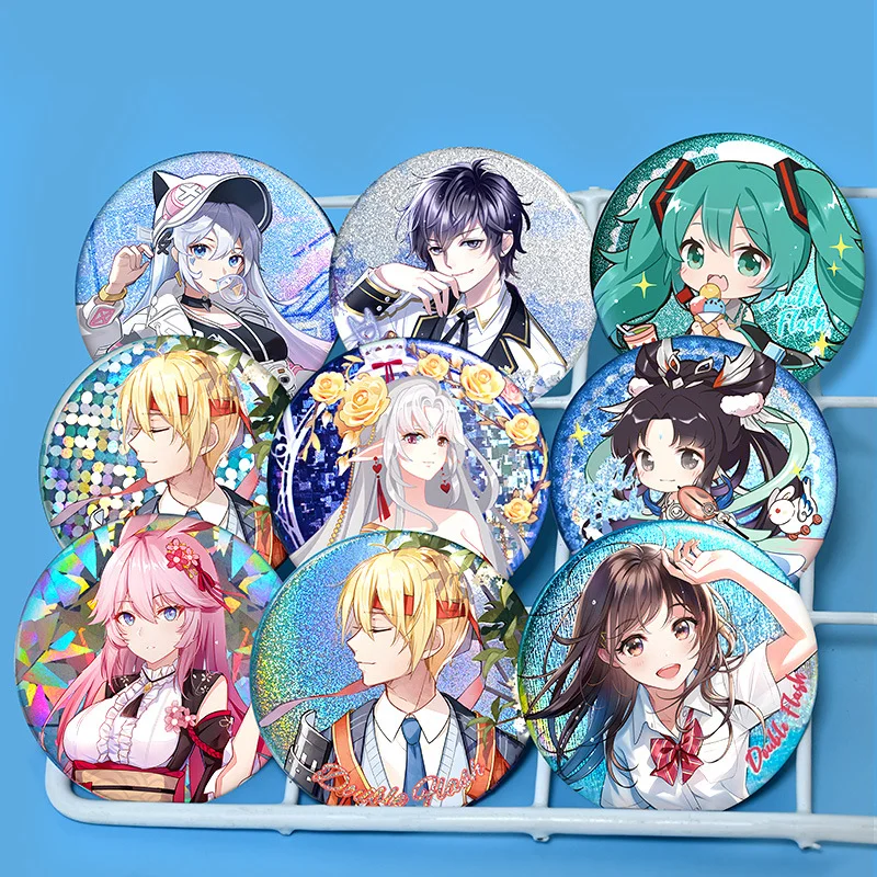 10PCS Customized Pin Badge Holographic Film Tinplate Brooches Bag Decoration Personalized Button Pins Gifts For Kids