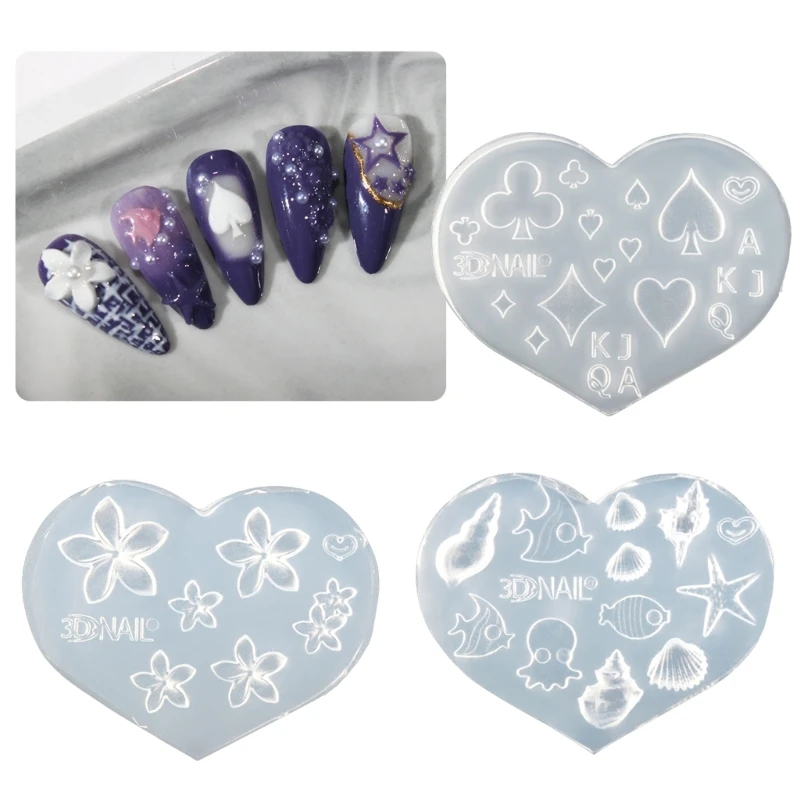 Moldes de silicona para estampado de uñas, sello de silicona 3D, esmalte de resina, bonito molde de Gel UV, herramientas de decoración de uñas DIY para decoraciones de uñas