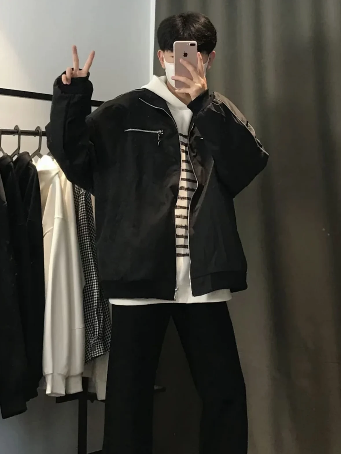 

Reflective Strip Design Pilot Jaet Loose Baseball Sle for Couples Autumn Winter Outerwear Warm Youth Faion