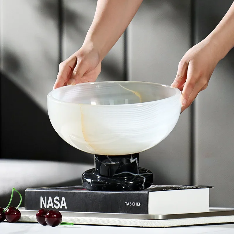 American simple Nordic natural marble fruit plate designer villa model house sales office high-end soft decoration accessories