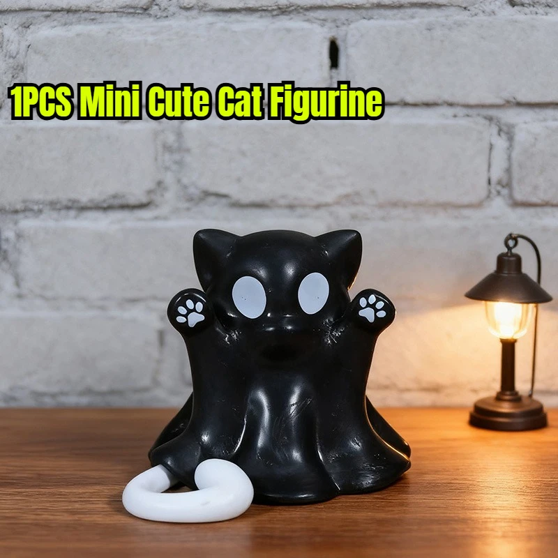 لطيف القط الصغير شبح تمثال مخيف الراتنج شبح تمثال لطيف شبح الحلي مثالية للداخلية والشرفة هالوين ديكور منضدية #1