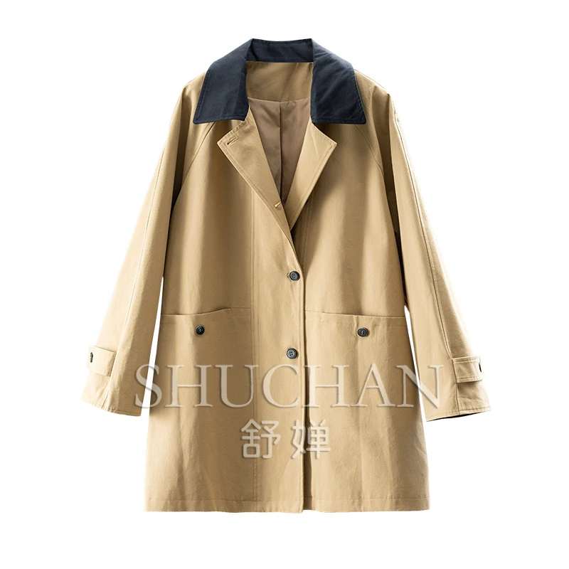 

Fashionable Retro 100 Cotton Contrasting Color Long-sleeved Trench Coat Women's 3Y47 jackets for women