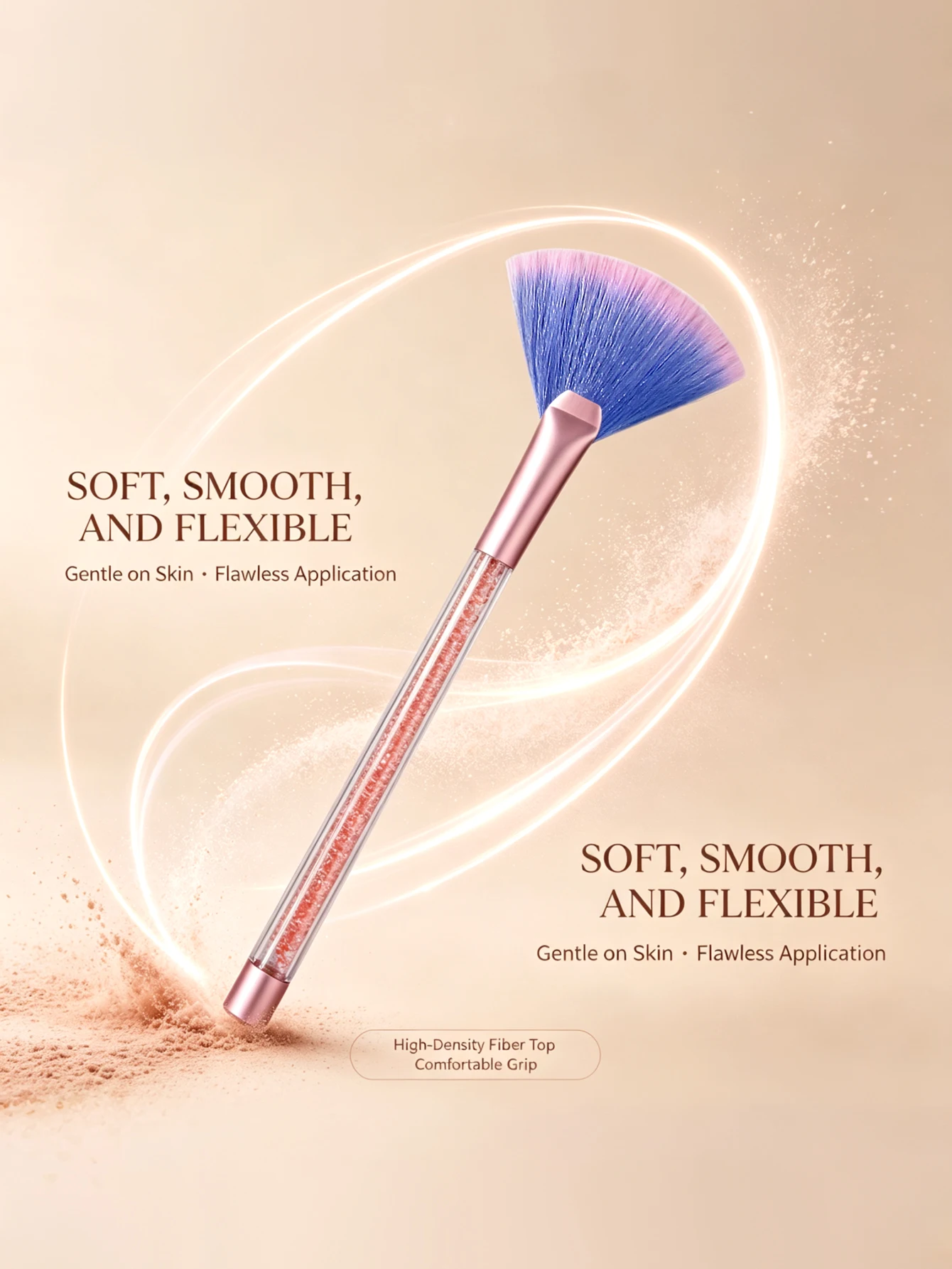 Fan Shaped Makeup Brush Glitter Crystal Handle Gradient Color Soft Hair Highlight Blush Brush Professional Cosmetic Makeup Tool
