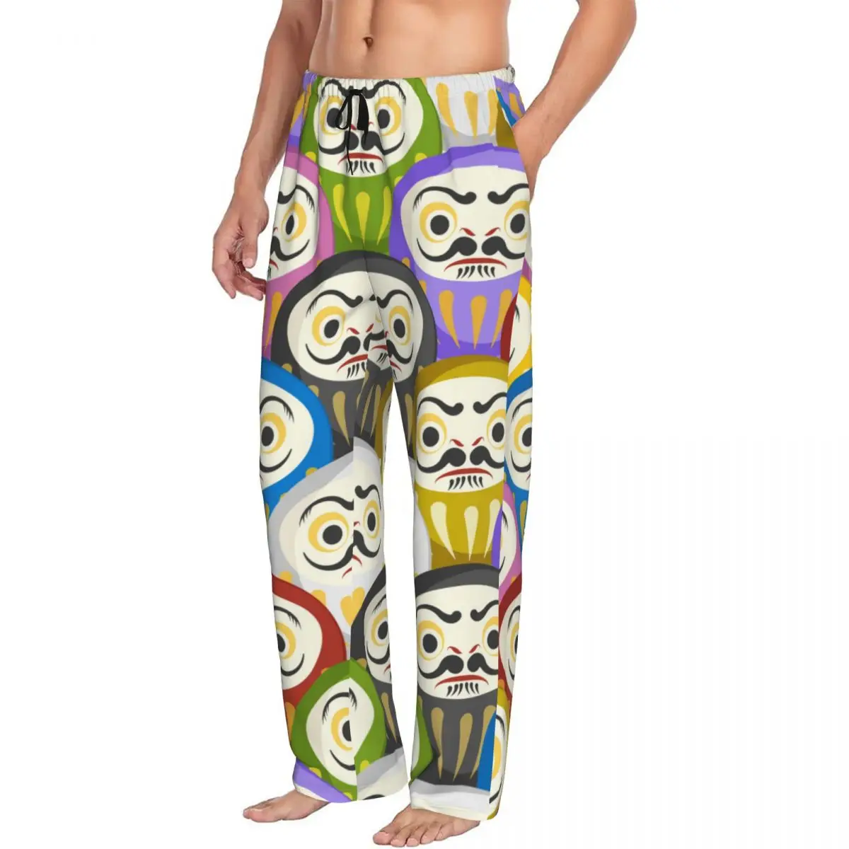 Custom Printed Men's Pajama Pants Traditional Japanese Daruma Dolls Sleepwear Sleep Lounge Bottoms with Pockets