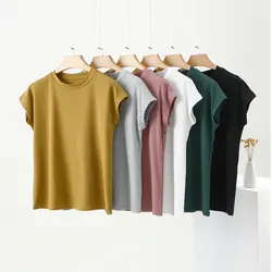 Summer women's cotton Tshirt short sleeves Solid color slimming tee tops fashion T-shirt basic tees