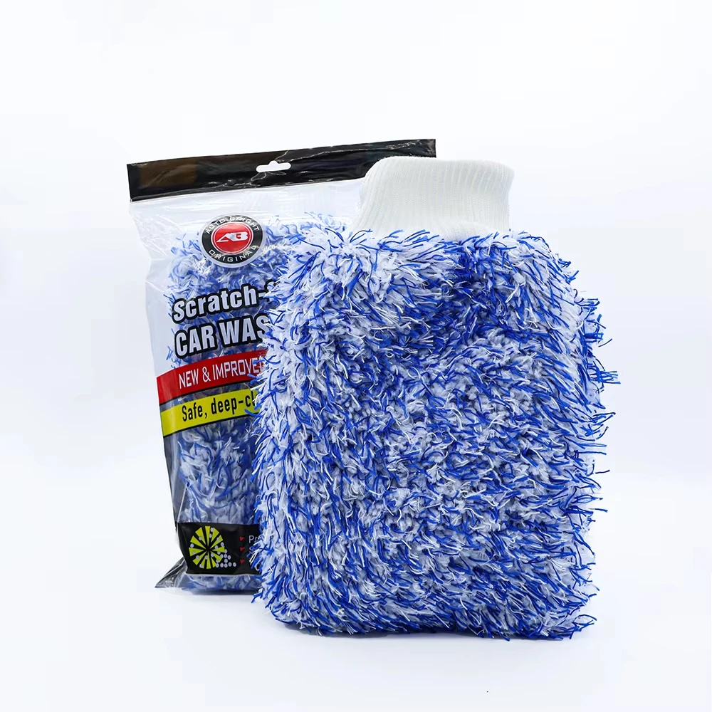 AUTOBRIGHT Car Washing Cleaning and Polishing Glove Extra Thick Blue Double Sided Microfiber Car Cleaning Supplies