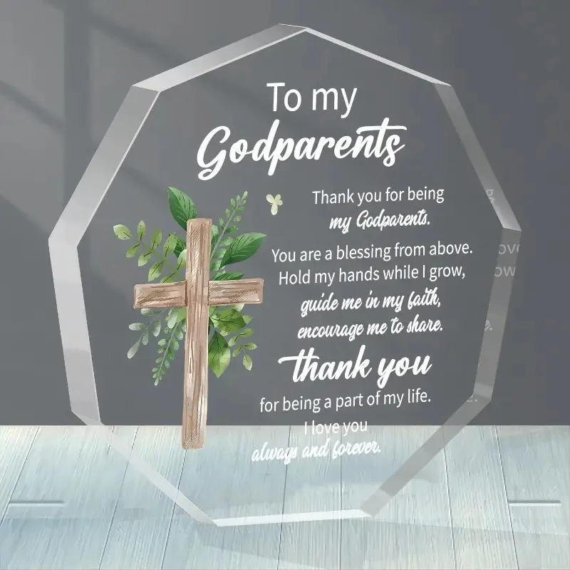 Acrylic Godparents Appreciation Plaque Contemporary Style Tabletop Decor Sign with Cross Multipurpose Thank You Keepsake from Go