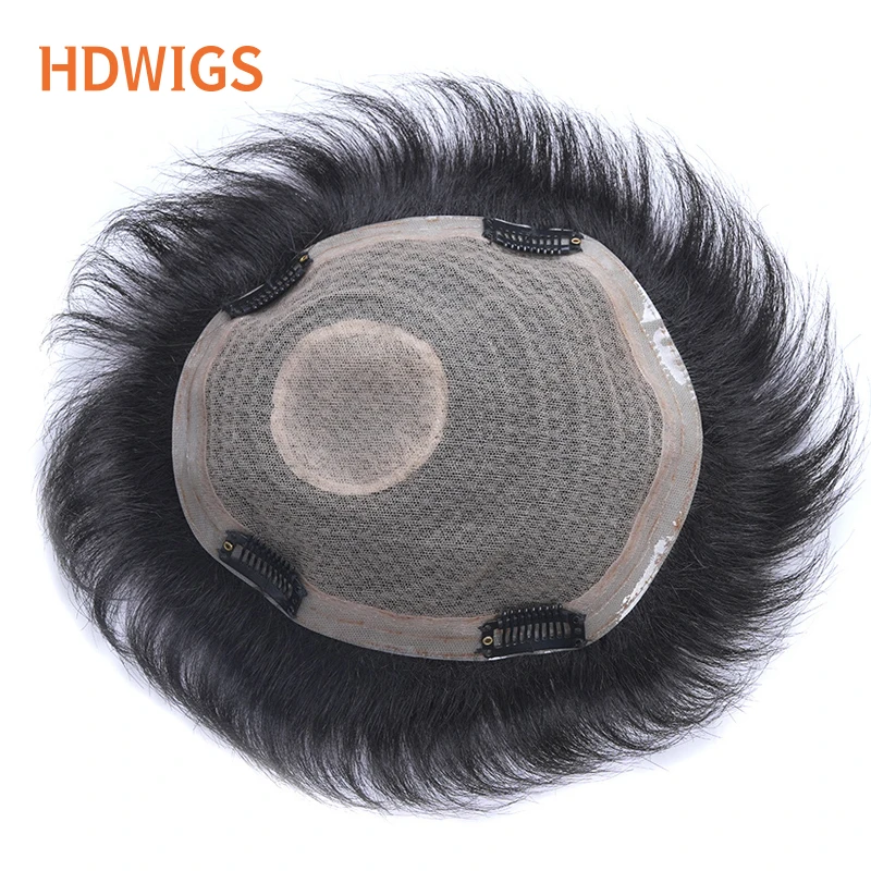 HDWIGS Men Machine Toupee Straight 100% Remy Human Hair System Wave parrucche maschili parrucche per capelli umani parrucche per capelli corti colore naturale