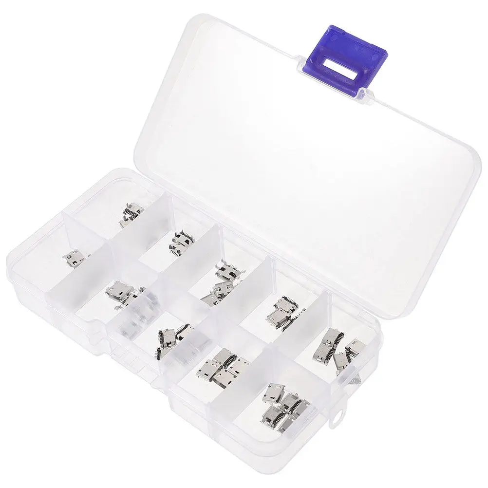 100Pcs Micro USB Female Socket Connector 5-Pin Full Copper Solder Type Charging Data Transfer Repair Kit for Smartphones Tablets