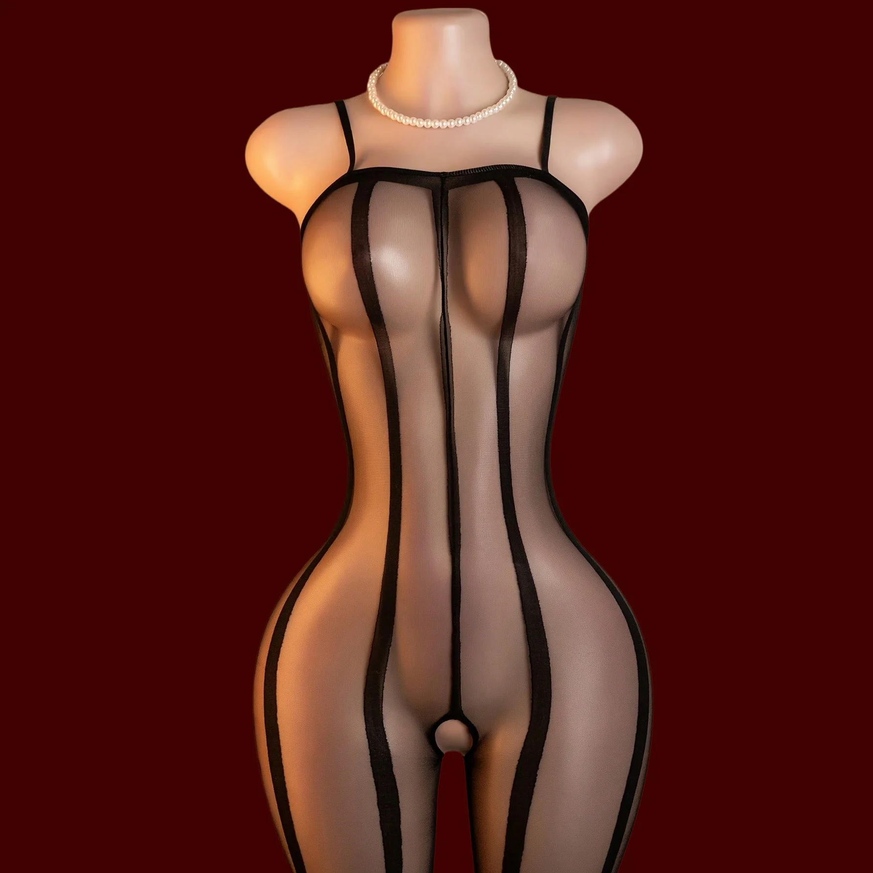 Sexy Striped Black Lingerie With Sheer Crotchless Stockings,sexy hot-selling design bodysuit stockings
