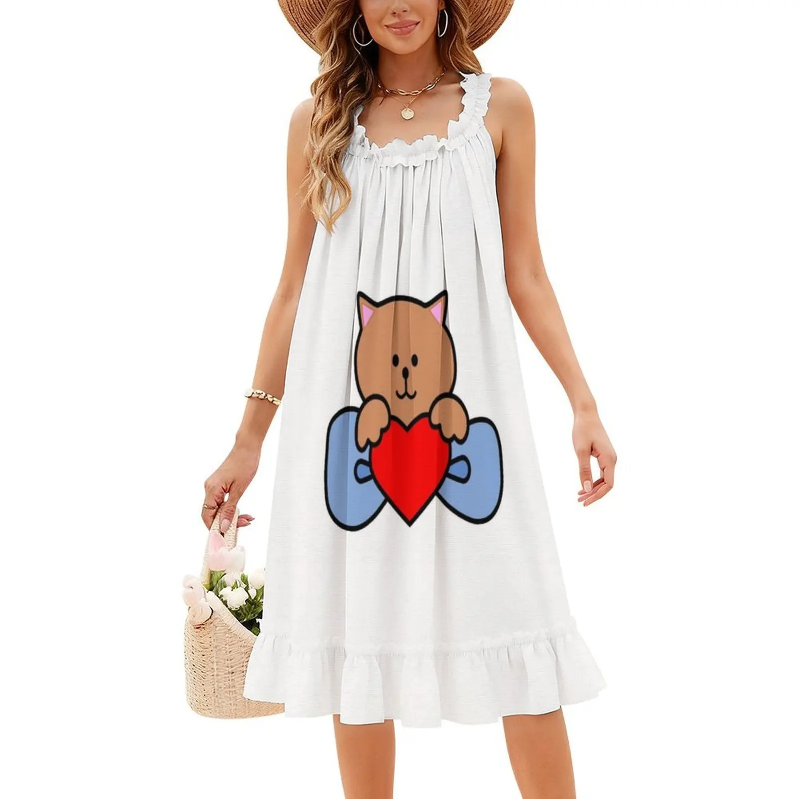 لطيف كيتي القوس الأزهار سموك فستان للنساء الربيع الصيف فستان كاجوال للحزب لطيف كيتي القوس لطيف كيتي القط 90S الحب الطرف #4