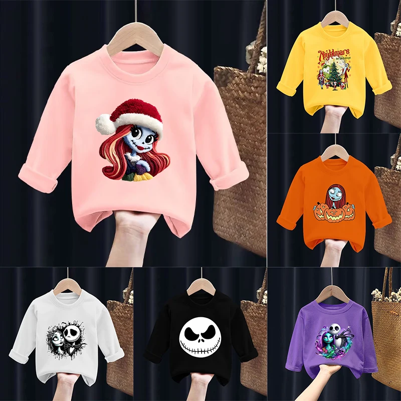 Nightmare Before Christmas BABY Long Sleeve Clothes Anime Children Pullover Clothes Tops Boy Girl Base T-shirt Birthday Gift