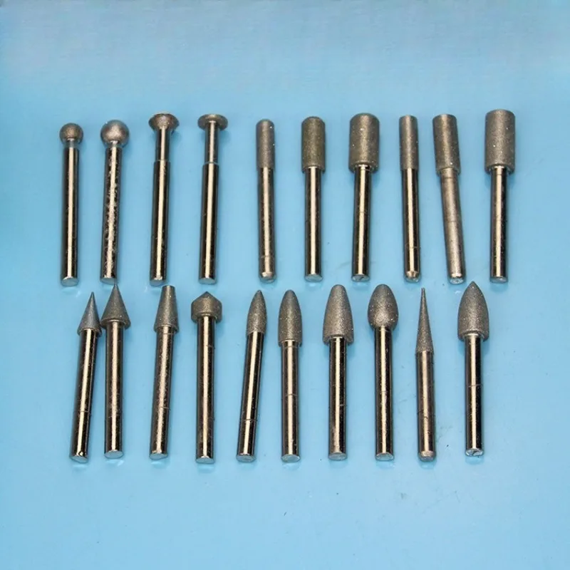 6mm Handle Diamond Grinding Head Set 20Pcs Glass Stone Engraving Grinding Needle Emery Grinding Rod Rotary Tool Accessory
