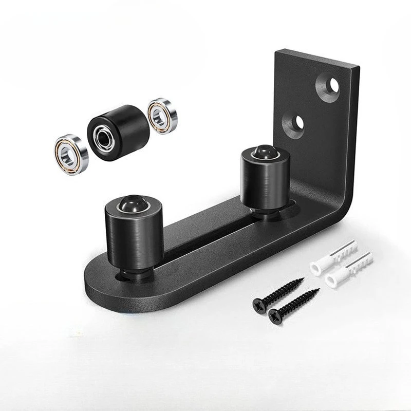 مجموعة واحدة من سدادة التأرجح معلقة لباب الحظيرة الأمريكية، باب منزلق مضاد للتأرجح غير مشقوق على شكل حرف L دليل أرضي بعجلة مزدوجة