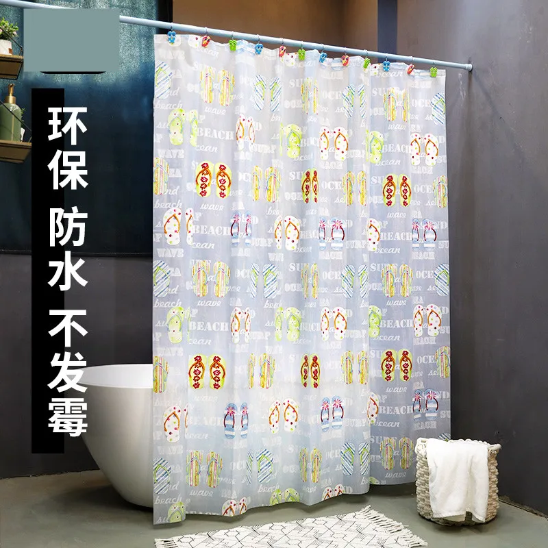 

Modern Wave waterproof mildew slippers thickening toilet leaf seaside heavier sinker hook bathroom shower curtain M1456