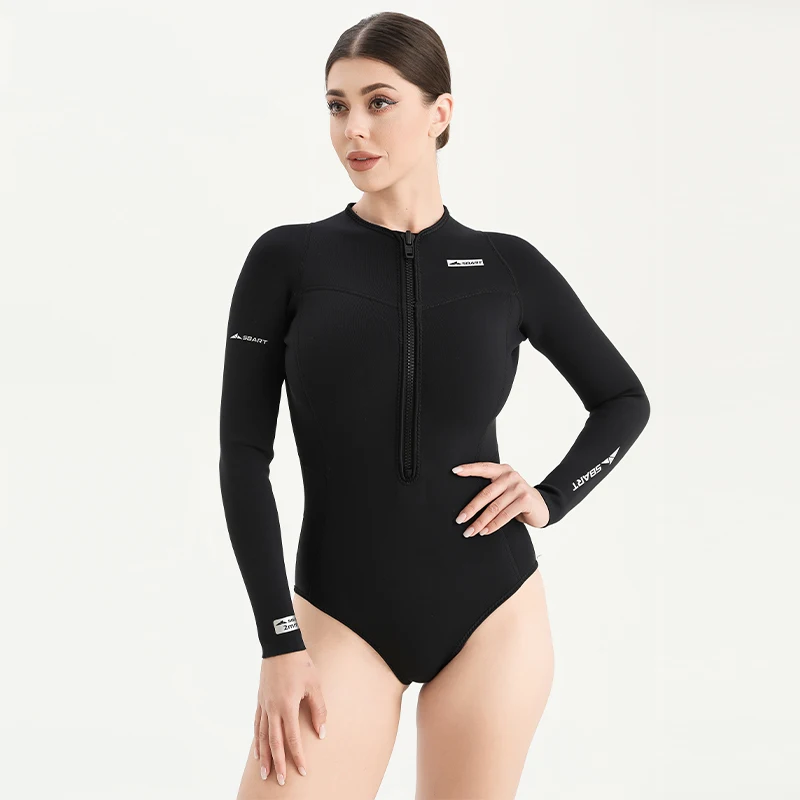 

Women’s 2mm Long Sleeve Front Zip Wetsuit – One-Piece Neoprene Triangle Dive Suit for Freediving & Surfing