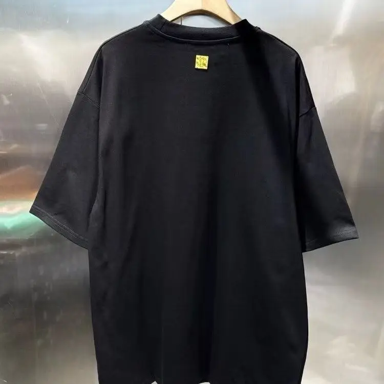 High Street Cotton Tees T-shirts Women's Metal Buckle Fashionable Short Sleeved Casual Loose T-shirt Tops