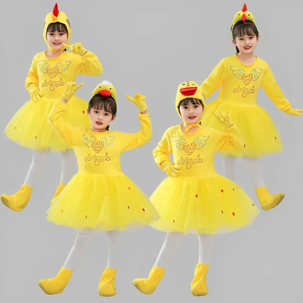 Pato e Chick Cosplay Outfit para Crianças, Pato Amarelo, Traje Animal Bonito, Roupas De Dança, Ganso De Patinho Feio, Meninas e Meninos