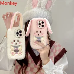 3D Cartoon Plush Phone Case For Apple iPhone 16 Pro Max Case 15 14Plus 13 12 11 Furry Rabbit Bunny Shockproof Silicone Fur Cover